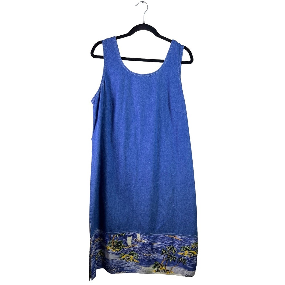 90s Piccalino Woman Vintage Denim Hawaiian Hem Maxi Dress 18WP Cottagecore